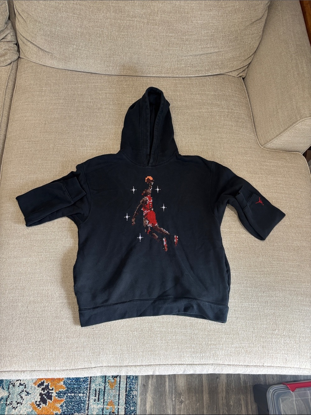 Jordan Black Hoodie with Red Jumpman Pixel Graphic